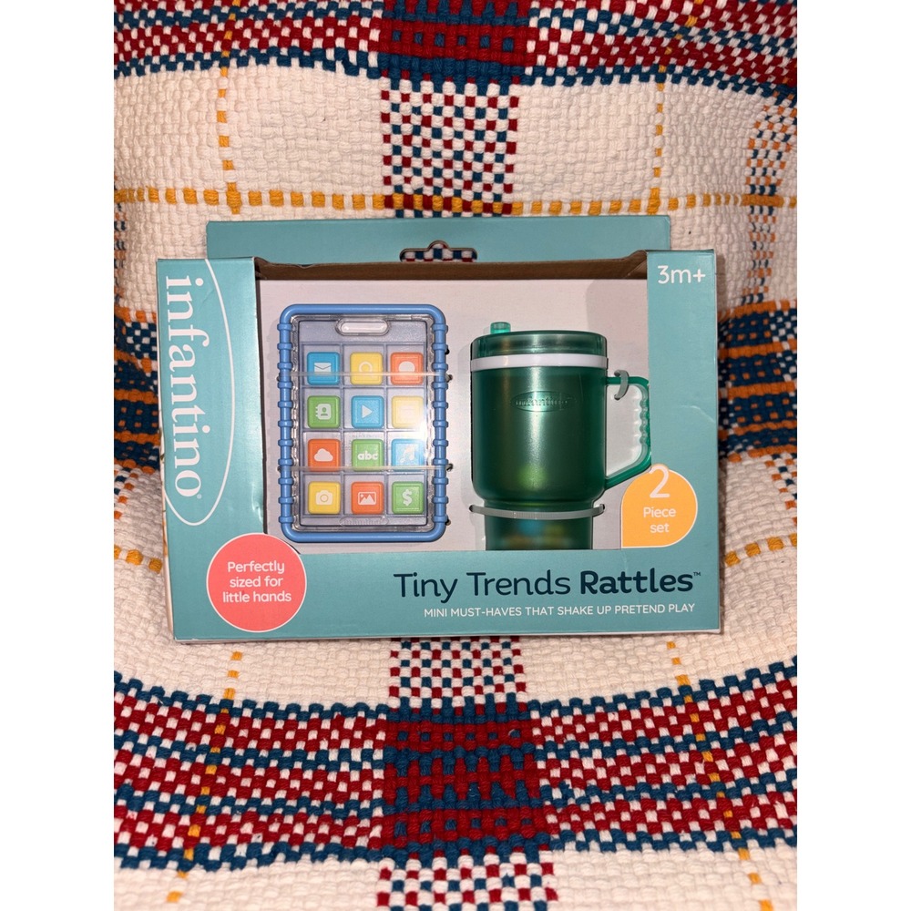 Infantino Tiny Trends Rattles 2 Piece Set Baby Phone and Tumbler Toy 3m+ New